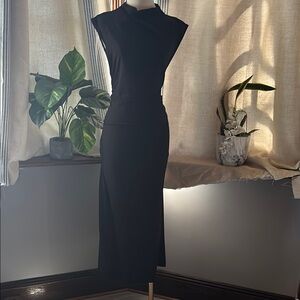 Black Sheath Midi Dress with Mock Neck